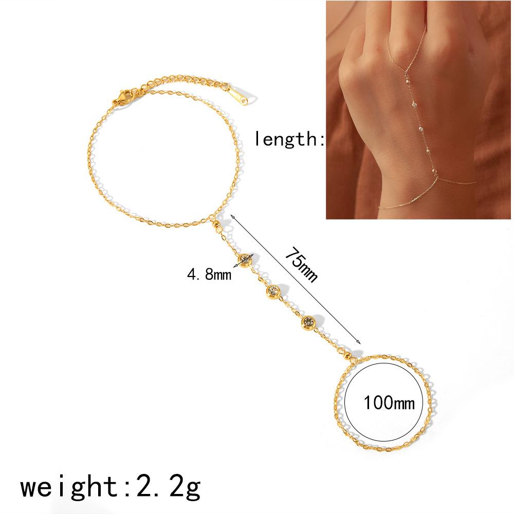 14K Gelbgold plattierter Edelstahl Handketten Armband für Damen Zierliches Zirkonia Armband und Ring Kette Körper Schmuck