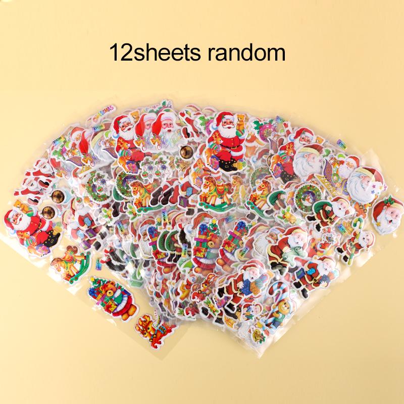 6/12Sheets Kids Puffy Stickers for Children Birthday Christmas Gift for Girl Boy Scrapbooking Cartoon Stickers Santa Claus TMZ