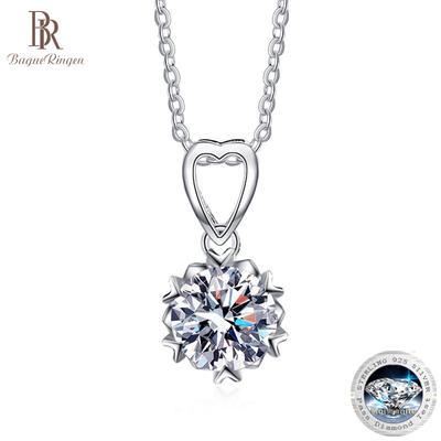 1ct Round Moissanite Diamond Jewelry Six Claw Snowflake Necklace Women's Simple Elegant Pendant Chain Christmas Gift