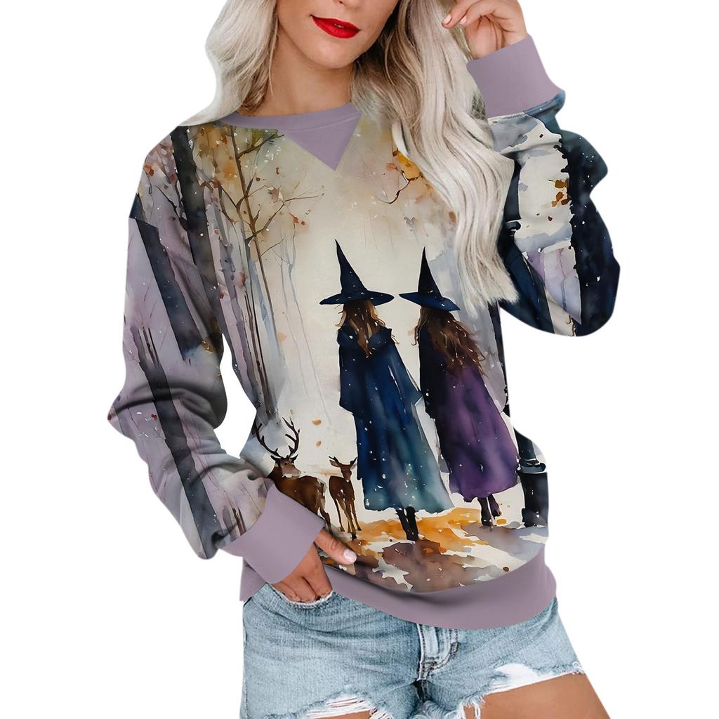 Women's Casual Printing Pullover Long Sleeve Shirt Oversized Sweatshirt