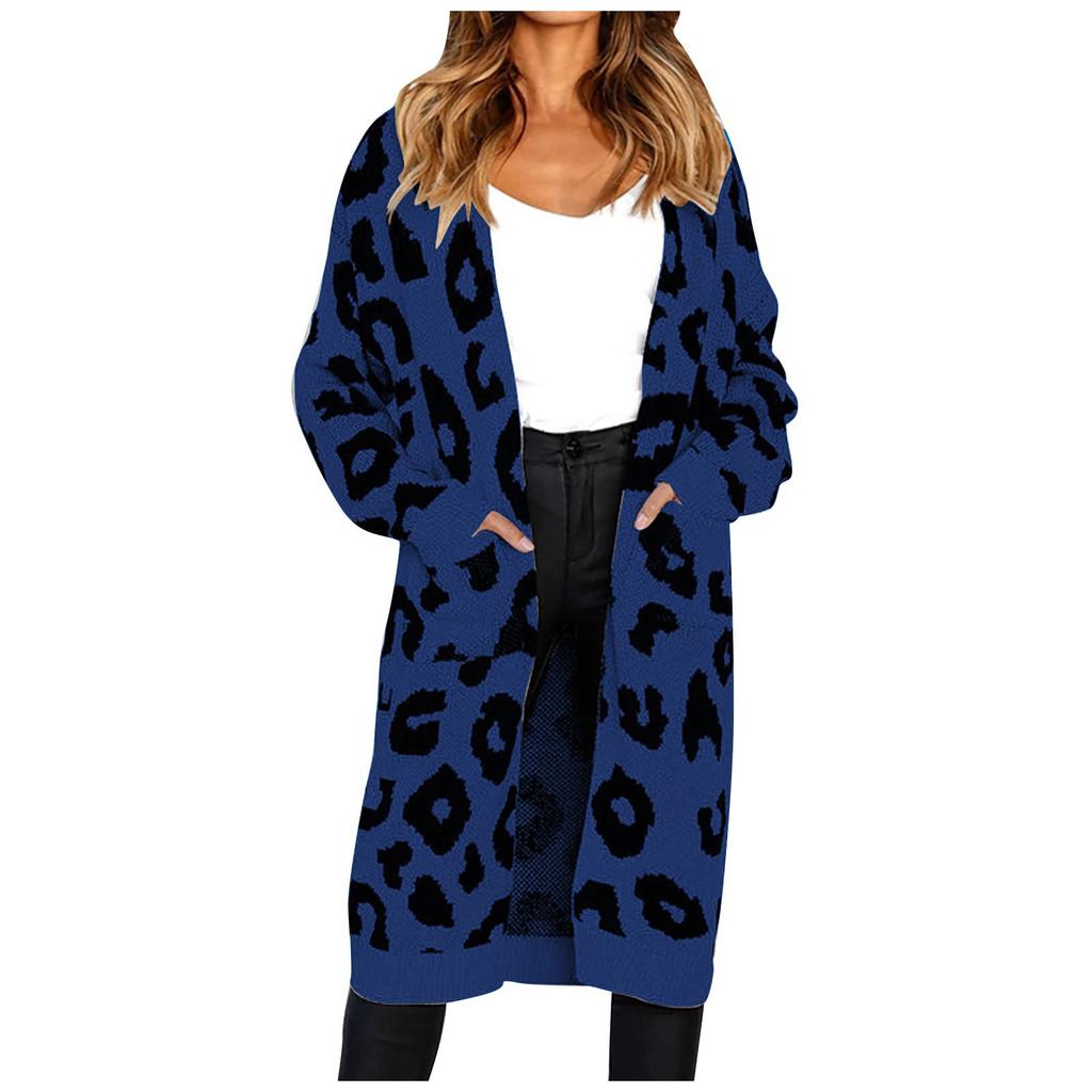 Fashion Women Knitted Print Long Sleeve Cardigan T-shirt Tops Sweater Coat