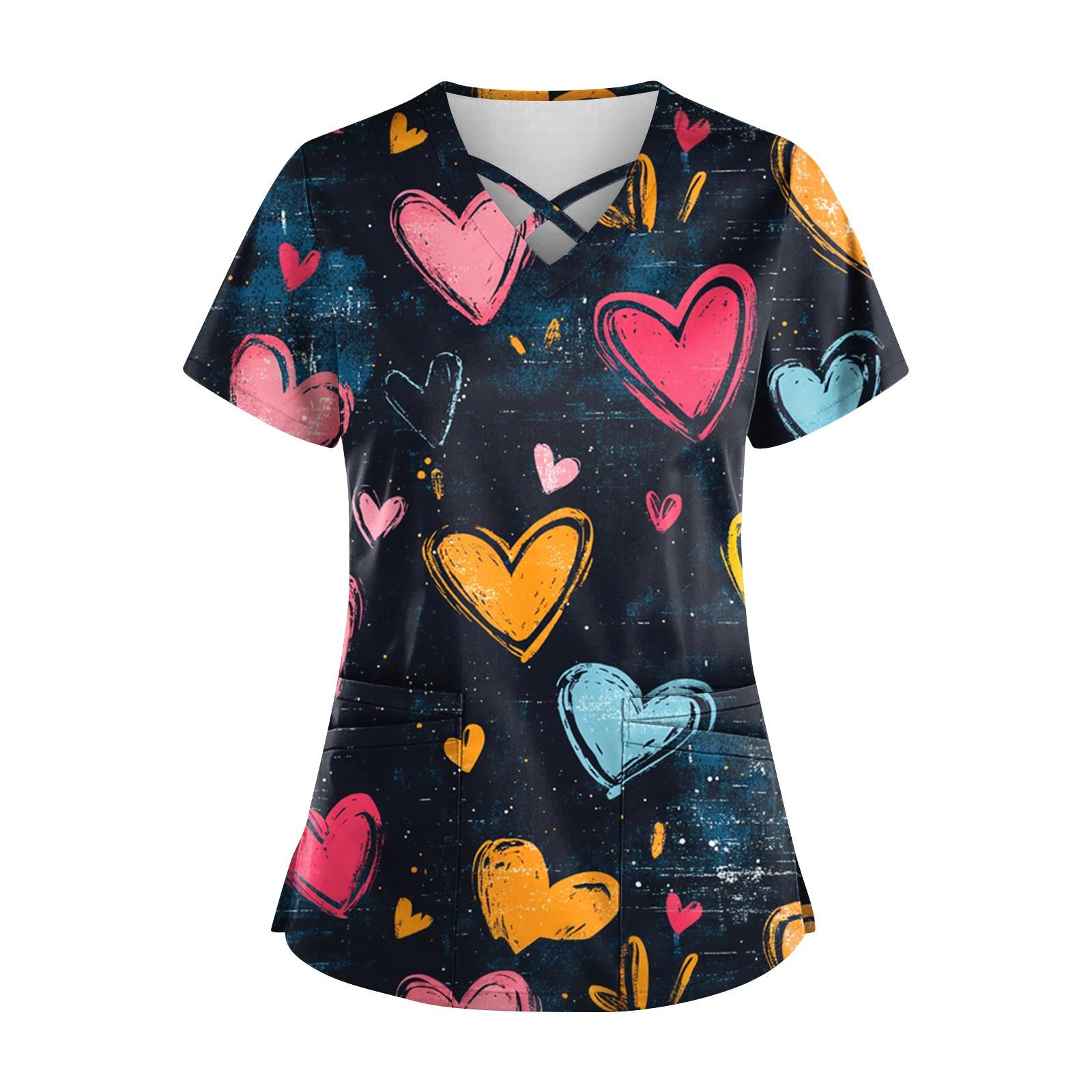 

Женский топ с коротким рукавом и V-образным вырезом, принтом ко Дню святого Валентина, карманом Dry-nurse XXL тёмно-синий