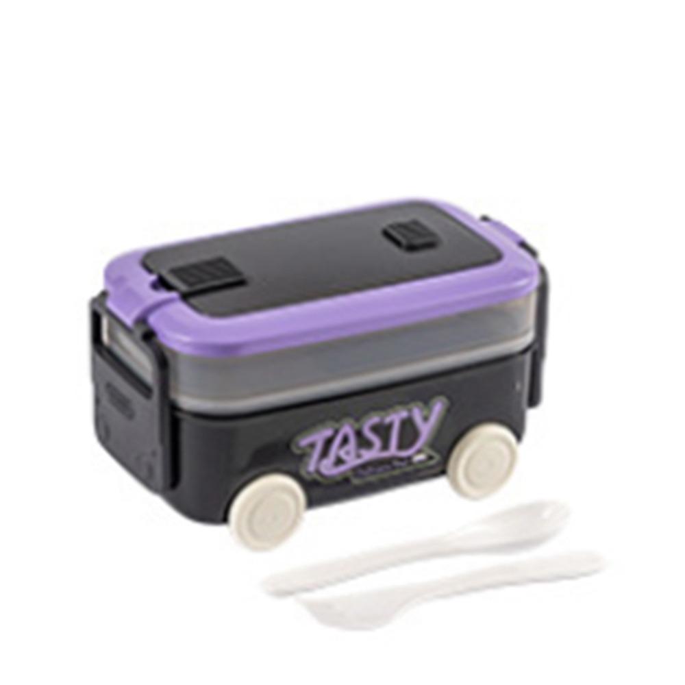 Movable Compartment Car Shape Lunch Box Double Layer Food Container Microwaveable чёрный
