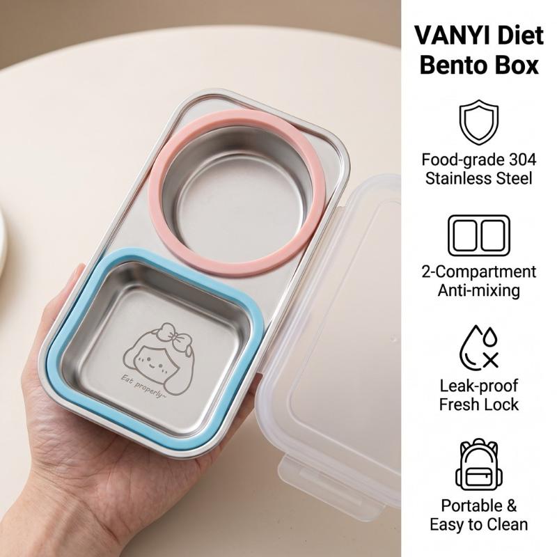 Stainless Steel Divided Lunch Box Leak Proof Food Storage Container Sealed Bento Box For School Office Picnic Daily Lunch Use