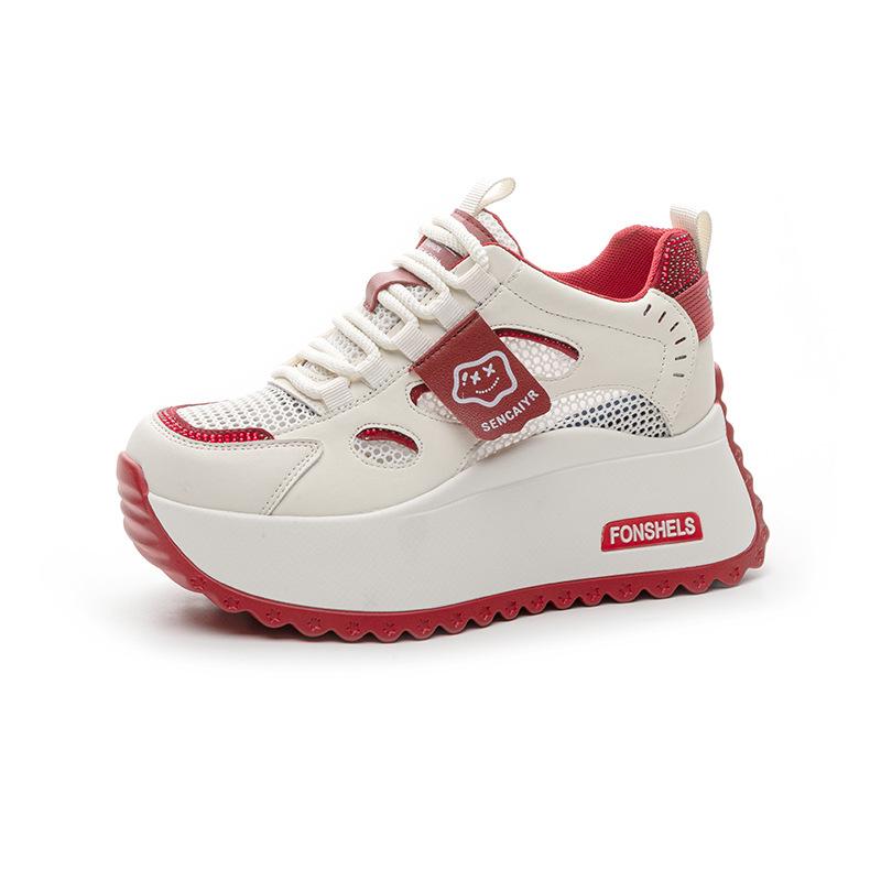 Thick-soled White Shoes 2025 New Models Increase by 8 Cm, Show Feet, Small Casual Versatile Color Matching, Transparent Net Student Women's Shoes