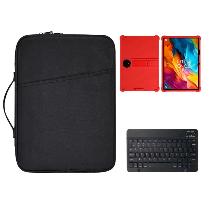 3-EN-1 Pour TCL NXTPAPER 14 9491G 14,3  Housse Étui Support Stylet en Silicone + Clavier Bluetooth Anglais + Sac de Rangement Portable NXTPAPER 14 9491G rouge