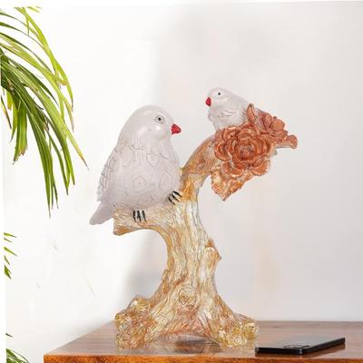 2 Birds Sitting On Tree Branch Figurine Home Decoration Showpiece Chidiya Statue for Home Decor Item Sparrow Pair Showpiece (Pink Ora)