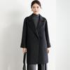 Women's Mid-Length Black Double-Faced Cashmere Wool Coat - 2025 Autumn/Winter Collection