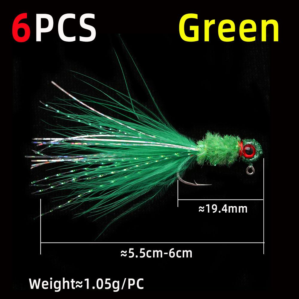 6 STÜCKE 6 Farben Marabou Crappie Jigkopf Haken Eisfischen Panfish Sonnenfisch Forelle Walleye Angelköder Haken