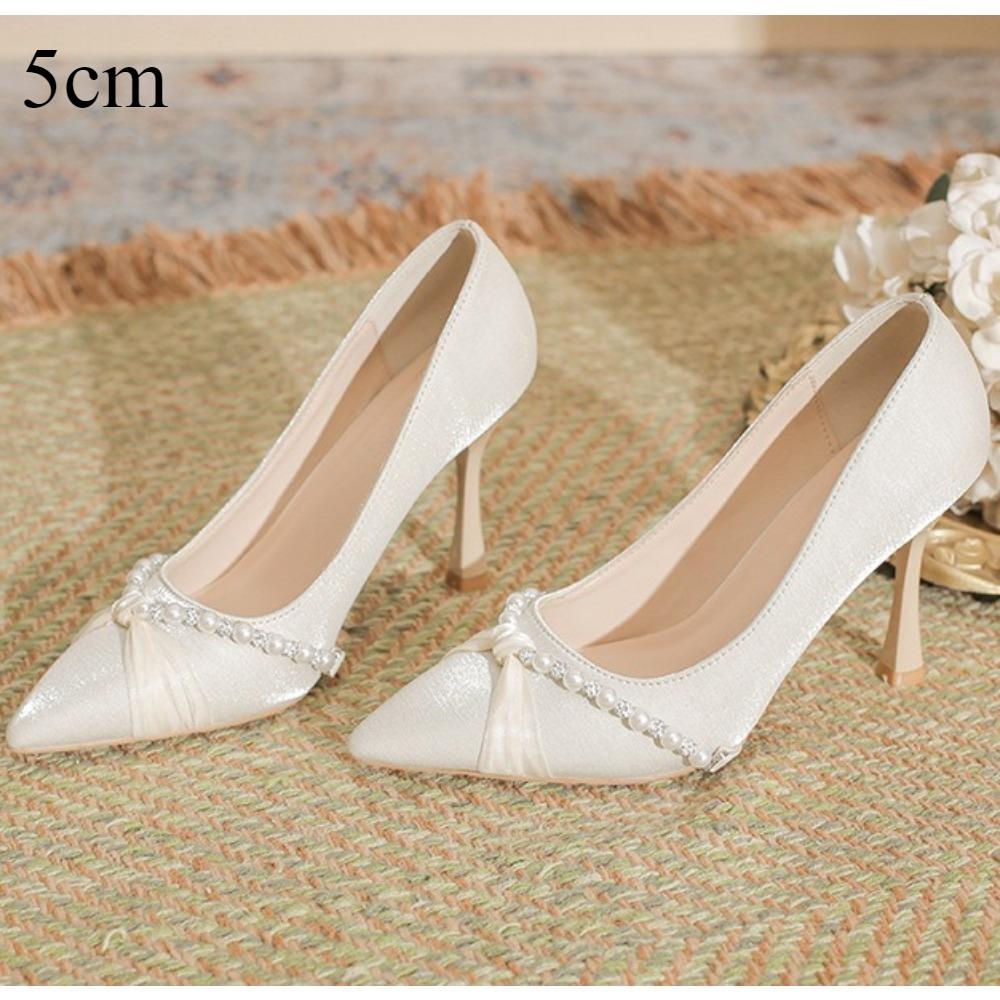 Pointed Stiletto High Heels Women Autumn and Summer New Satin Pearl Pumps Women's Small Size Light Mouth Shoes High Heel Pumps