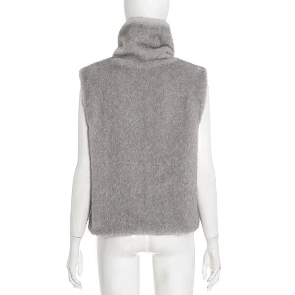 Mink Fur Turtleneck Tank Tops High Collar Layering Piece Faux Fur Vest Fluffy Thicken Sable Vest Autumn Winter