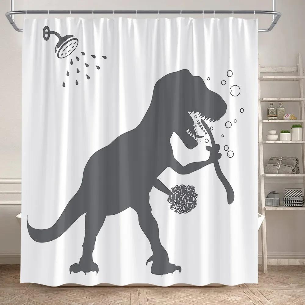 Lustige Badende Dinosaurier Duschvorhänge Schwarze Katze Tiersilhouette Kinder Badevorhang Modernes Polyester Badezimmerdekor mit Haken