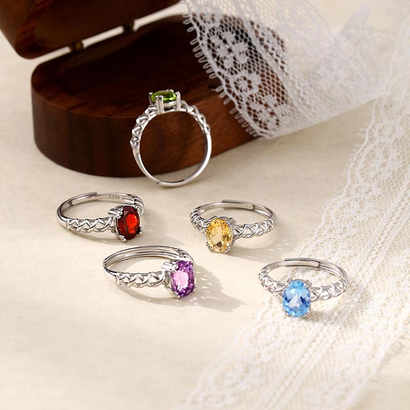 Natural Topaz Ring S925 Silver Inlaid Simple Daily Versatile Women's Colorful Treasure Large Particle Hand Jewelry Gift