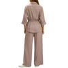 Women's Casual Two Piece Long Sleeve Collared Shirt and Pants Set