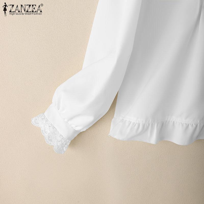 ZANZEA Bluză casual cu mânecă lungă și guler de păpușă cu dantelă pentru femei