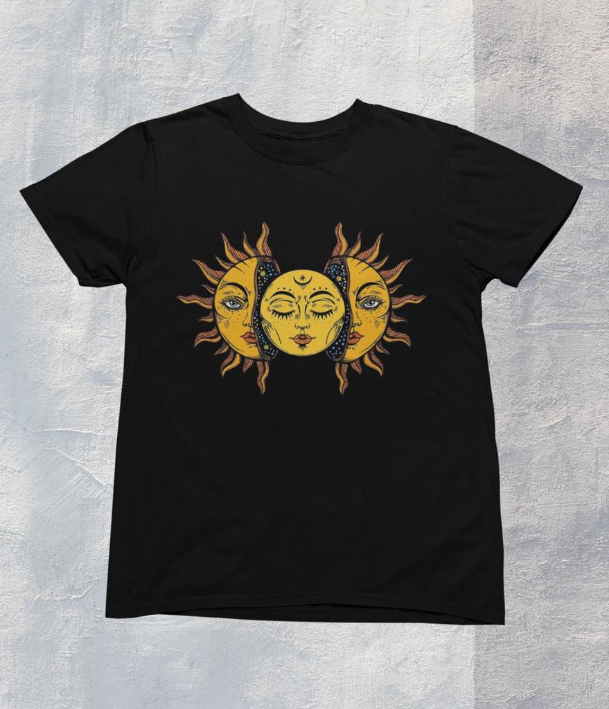 2026 Summer Womens Sun Inside Sun Pattern TShirt Cotton and Breathable Short Sleeve Streetwear Oversized Loose Casual