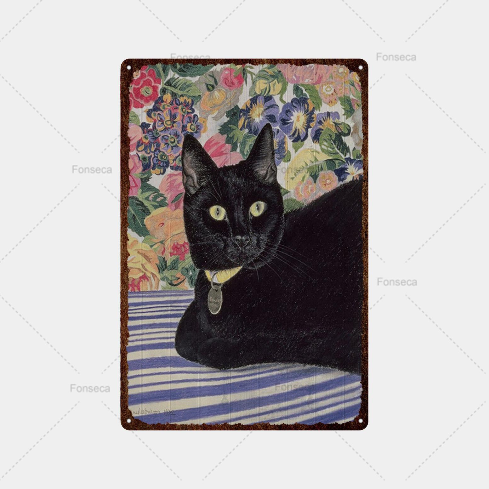 Mfoever Tin Sign Cool Black Cat Metal Sign Tin Sign Metal Retro Bar Wall Decoration Bar Club Hole Metal Poster (as the picture,20x30cm)