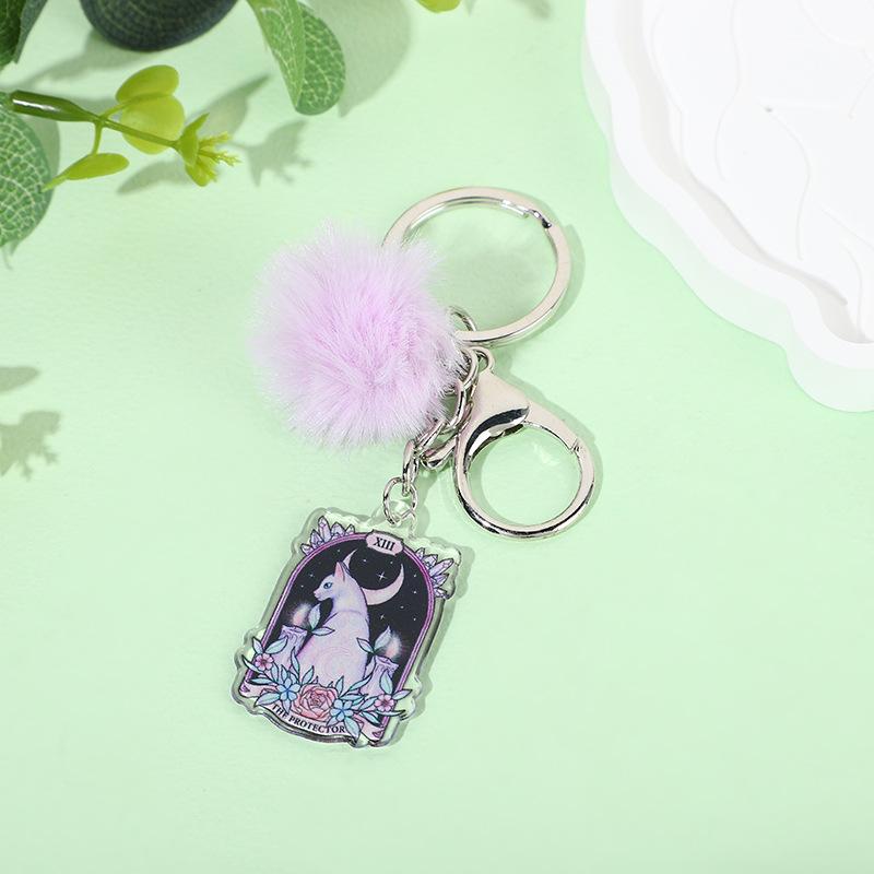 Acrylic Faux Rabbit Fur Halloween Keychain Alien Butterfly Women Key Ring Tarot Card Elk Keychain