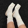 Leder Nischendesign Schleife eckiger Kopf flacher Boden Taschenkopf Halbschuhe Damen Oberbekleidung Frühling und Sommer neue Sandalen Einzelne Schuhe
