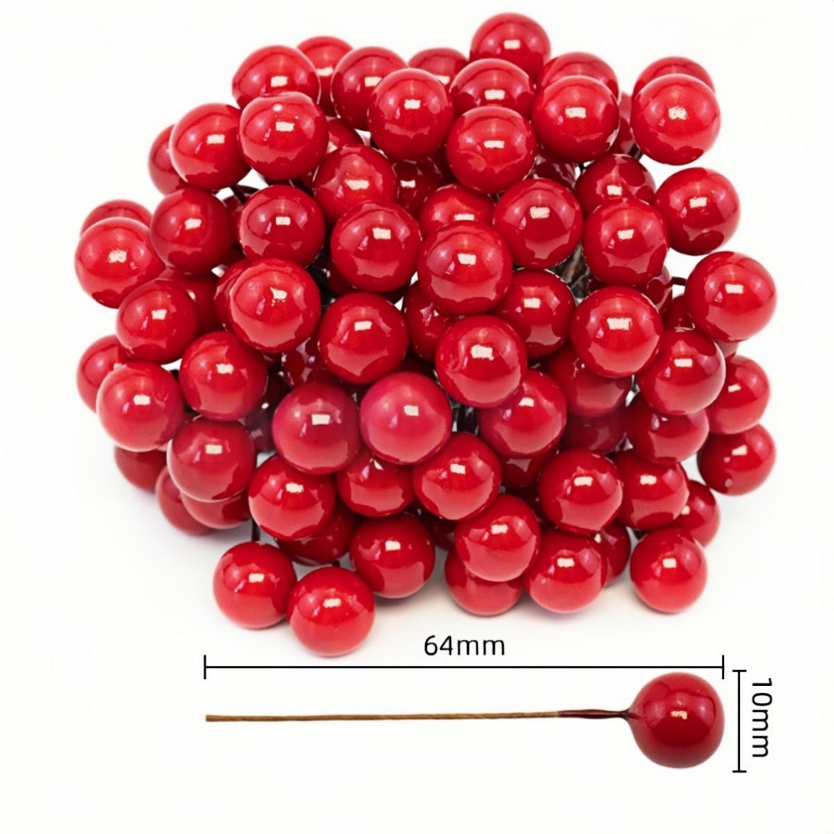 

300pcs Mini Artificial Red Fake Berry Cherry for Christmas DIY Floral Wreath Ornament New Year Gift Box DIY Craft Use Home Decor 50pcs