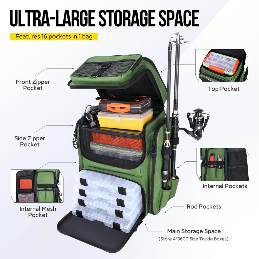 Rucsac de pescuit multifuncțional – Capacitate mare 36-55L, geantă de depozitare camuflaj impermeabilă 900D cu suport pentru undiță