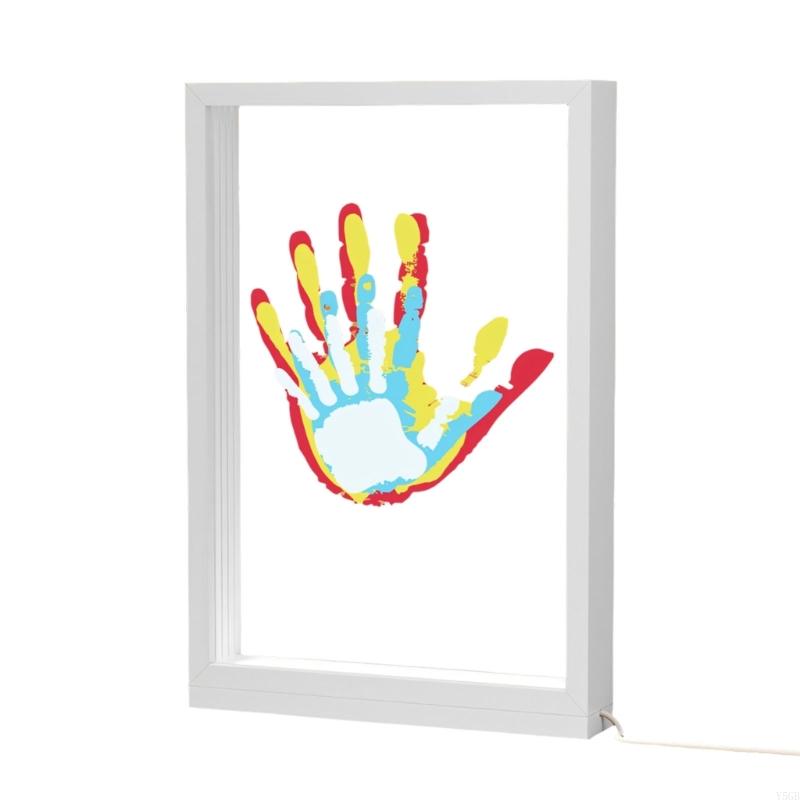 Shared Family Print Art Display with 4 Clear Inserts, Warm Light and USB Cord for Indoor Handprint Display Use Y5GB