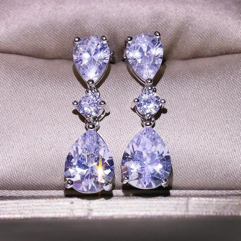 Серьги-капли из циркона 5А для женщин, из цельного стерлингового серебра, созданные длинные серьги-подвески, свадебные, изящные