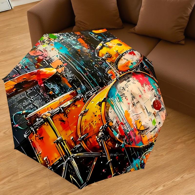 1PC Drum Set Artwork Umbrella-8-Rib Reinforced, Automatic Open, Lightweight & Durable, Cute Fashion Accessory for Outdoor-W9238