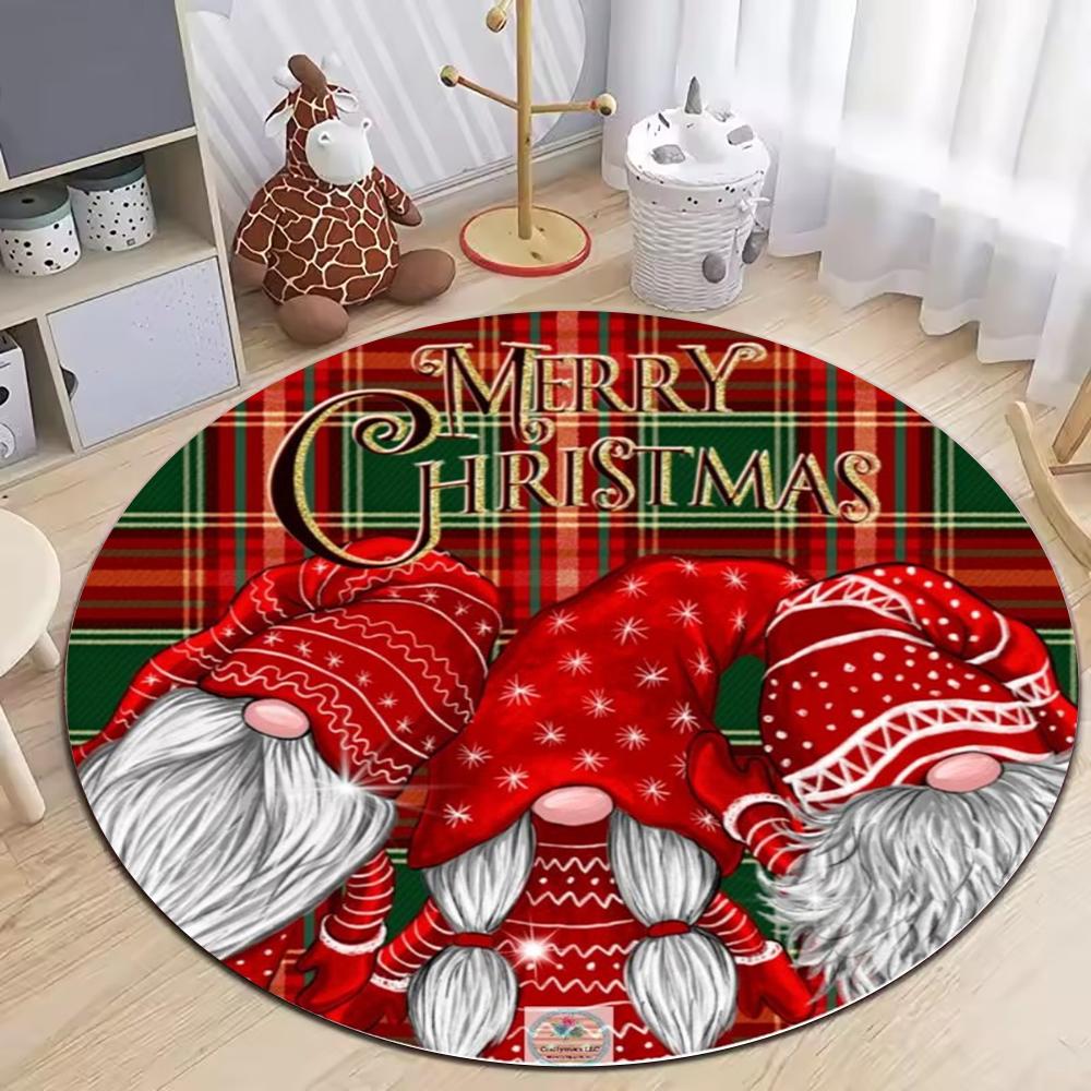 Christmas Ornaments Circle Rug Living Room Decor Sofa Rug Merry Christmas Santa Rudolph Riding Home Mat Festival Event Carpet