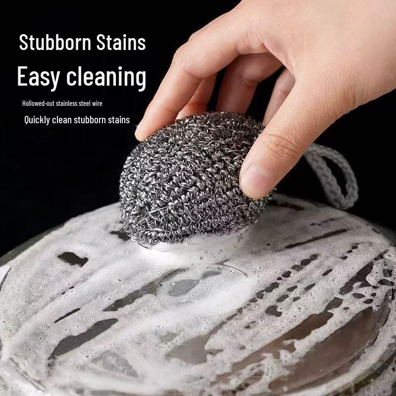 Stainless Steel Wool Lanyard Cleaning Ball - No Rust, No Shedding Kitchen Brush