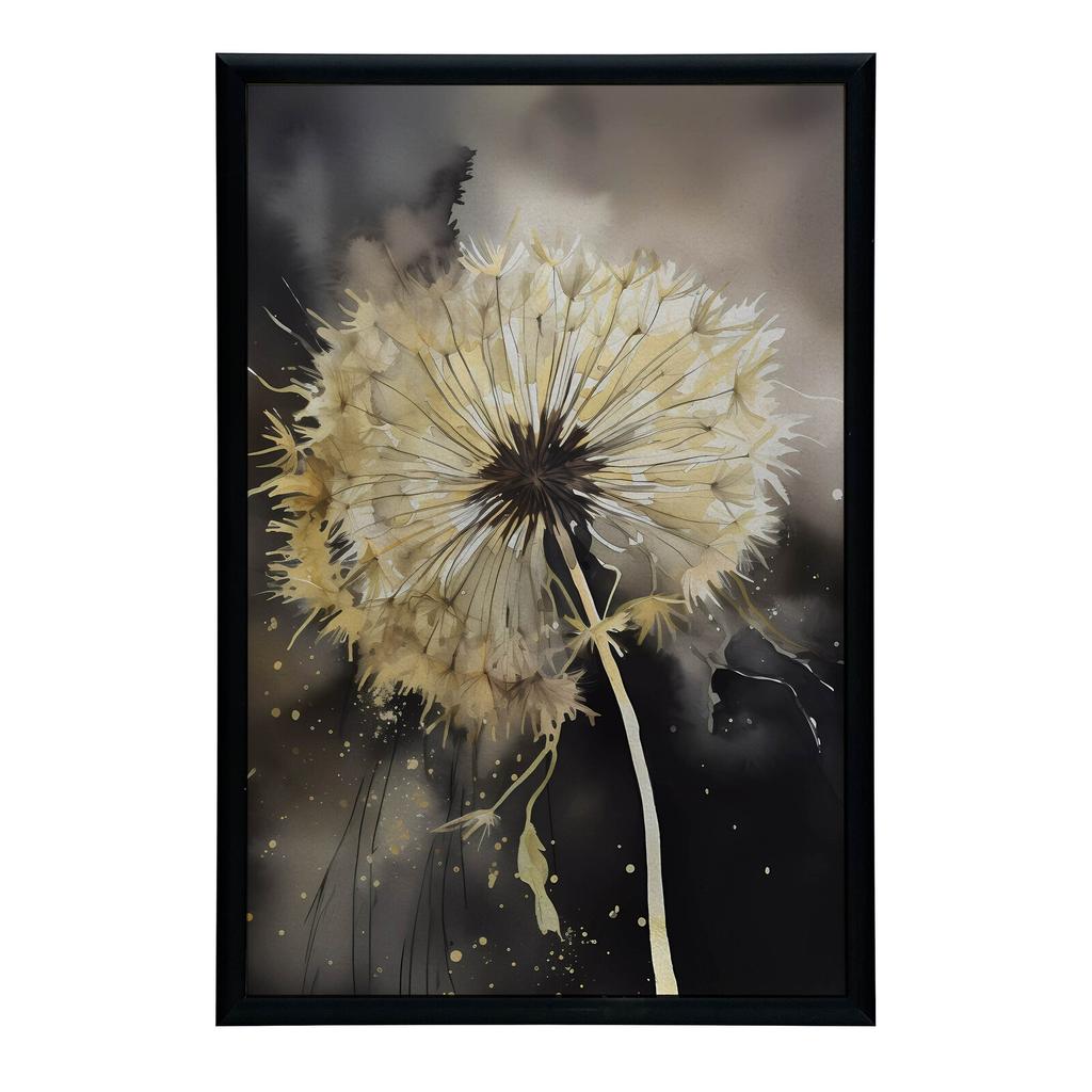 Goldene Pusteblume Goldene Pusteblume, 40X50 cm, Goldener Aluminiumrahmen, Mattes Papier 230 g/m²