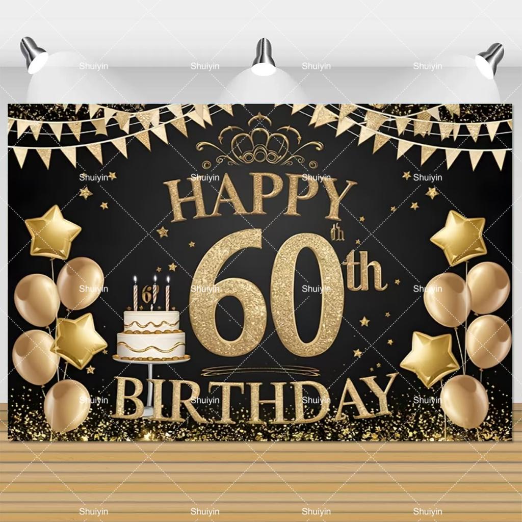 60. Geburtstag Hintergrund Frau Mann 60 Jahre Alt Geburtstagsdekorationen Partyzubehör Glitzerballons Sechzig Banner Foto Requisit
