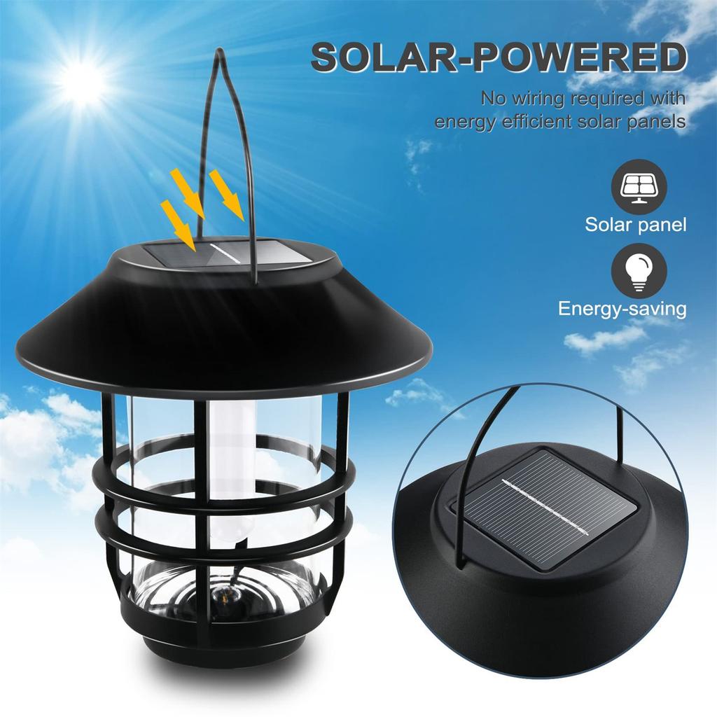 LED Solar Wall Lantern Outdoor Waterproof Hanging Solar Lamps Flickering Flames for Garden Front Porch Fence Decoration Lighting