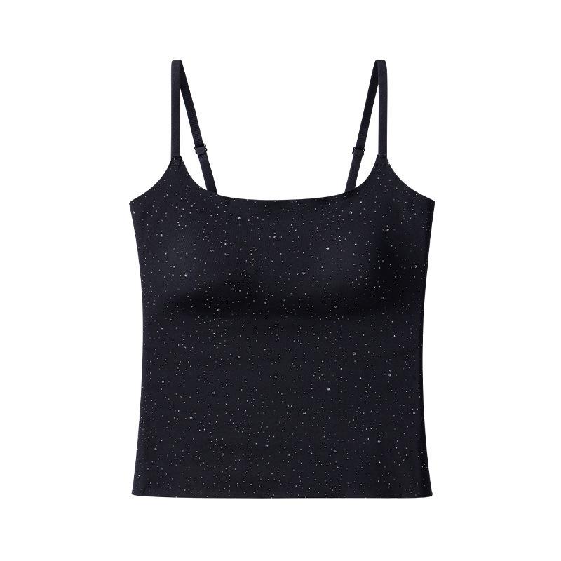 

Бесшовный топ-камсоль из ледяного шелка со встроенными чашечками - Элегантный тонкий базовый слой верхней одежды L (50-58 kg)