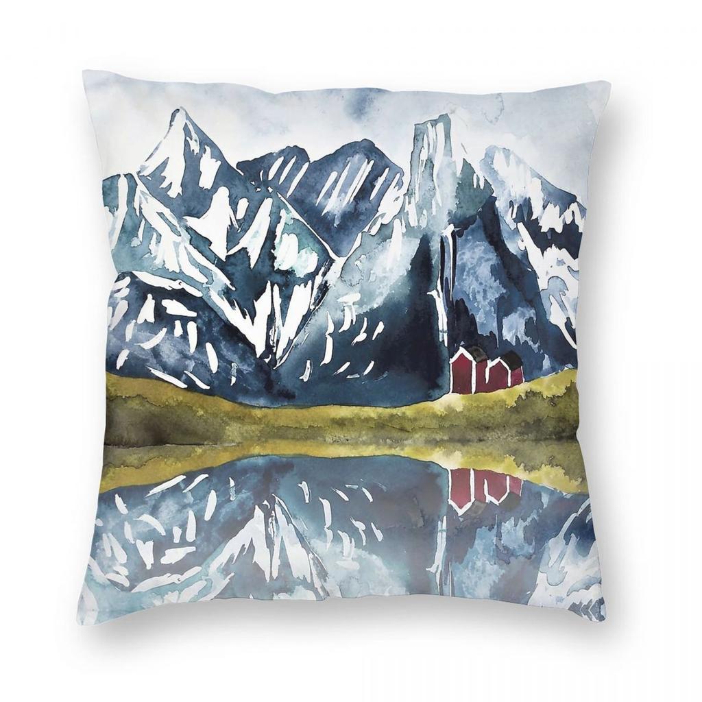 Norway Fjord Watercolor Square Pillowcase Polyester Linen Velvet Printed Zip Decorative Pillow Case Bed Cushion Cover