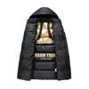 Men Cotton Coat Hooded Long Sleeve Puffer Jacket with Graphene Liner Thermal Insulation Technology Black Golden Color Block Mid-length Outwear