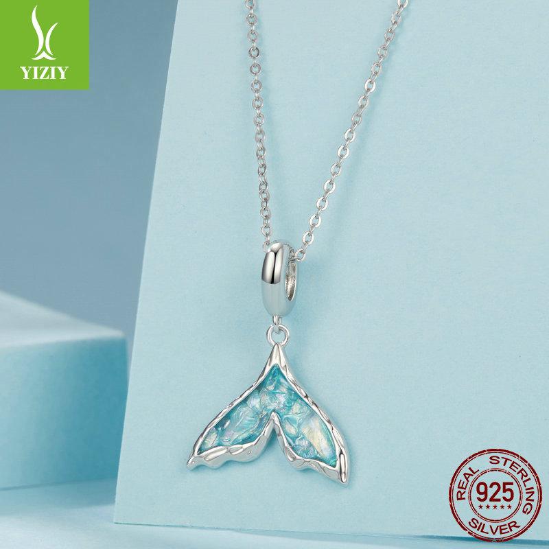 Exquisite Symphony Blue Fishtail S925 Sterling Silver Pendant Accessories, Romantic Dream Diy Bracelet Beaded