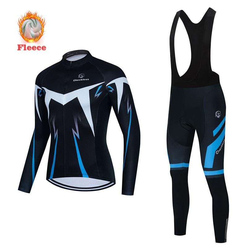 Winter Bike Team Fleece Cycling Jersey Set Fluorescent Green Ropa Ciclismo Men's Long Sleeve Warm MTB Bike Clothes Uniform Road Bicycle Cycling Suit