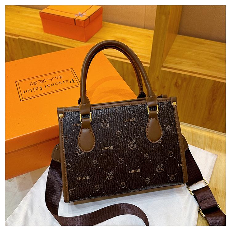 Korean Retro Print Large Capacity Tote Handbag - 2025 Niche Design Crossbody/Shoulder Bag for Girls