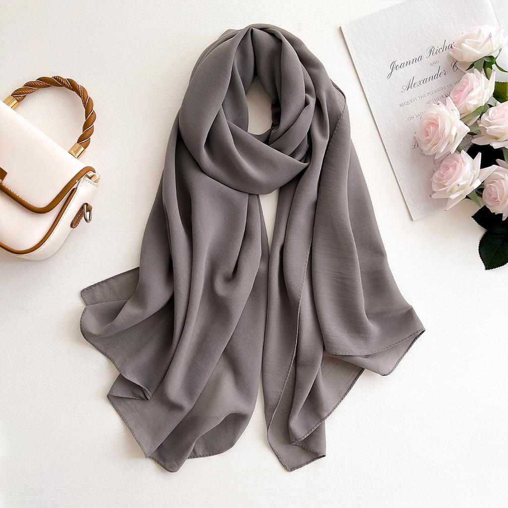 2025 New Elegant Modest Women Bubble Chiffon Solid Color Muslim Head Scarf Ladies Shawl and Wrap Female Foulard Hijab Stoles