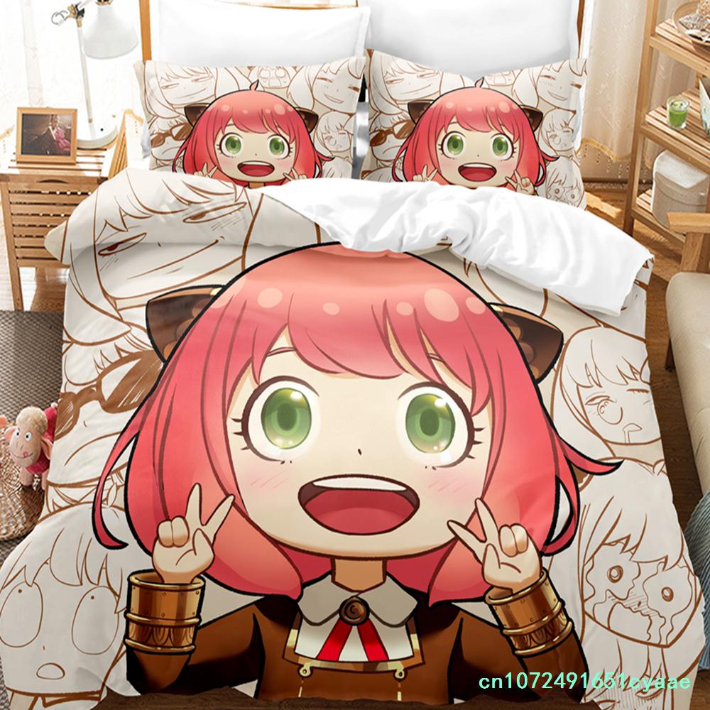 SPY×FAMILY Bedding Set Anime Anya Forger Quilt Cover Single Double Size With Pillowcase Boys Girls Bedspread