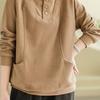 Warm Thermal Sweatshirt Women's Loose Cover-up Design Button Half High Collar Velvet Polyester Full Sleeve Casual Top