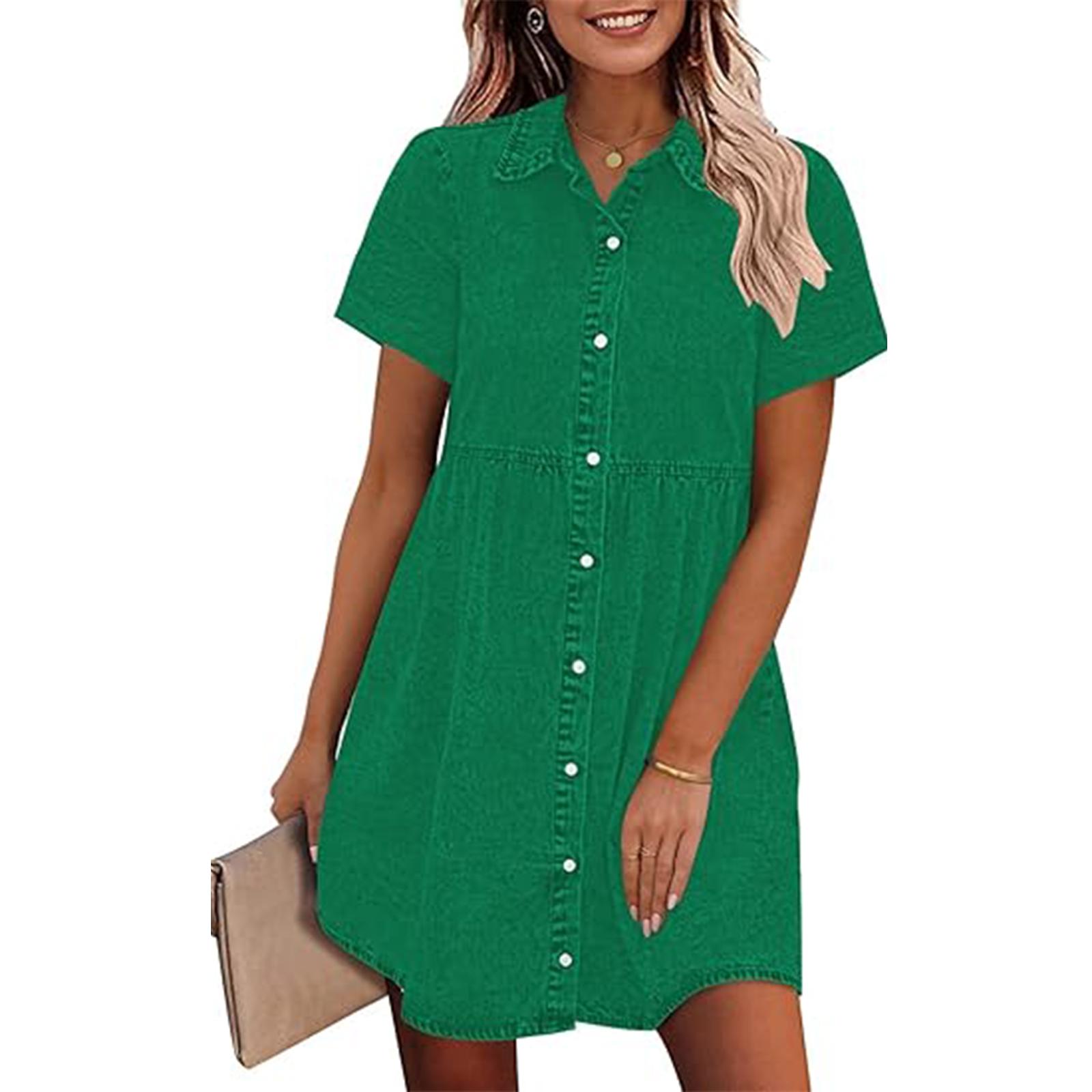 

Женское джинсовое платье с короткими рукавами и застежкой на пуговицы L