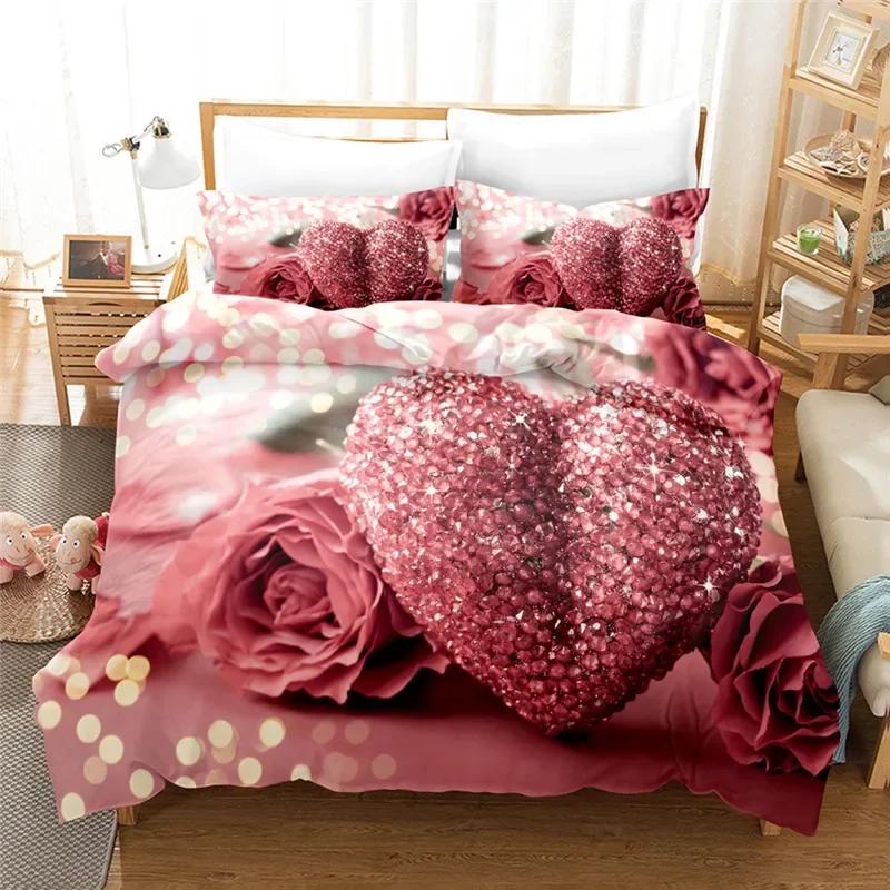 

Comforter 3D Red Rose Bedclothes Bed Sets For Double Marriage Wedding Bedroom Bedding Set King Valentine S Day Set Comforter (quilt)-EU Single(135*200cm)3pcs