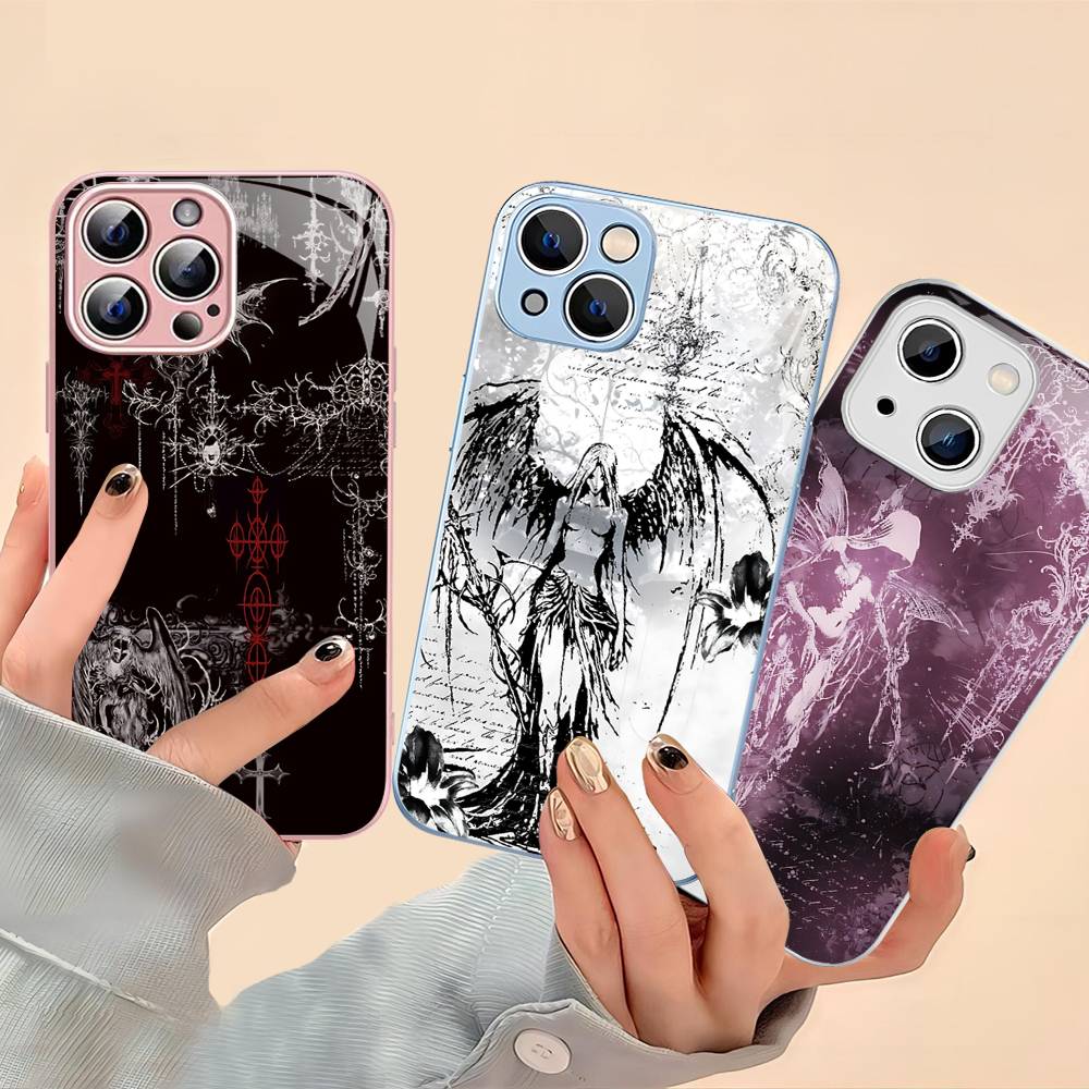 Coquette Witch Dark Cross Acrylic Tempered Glass For Iphone 14 13 12 11 Pro Mini XS MAX 14Plus X XS XR Fundas