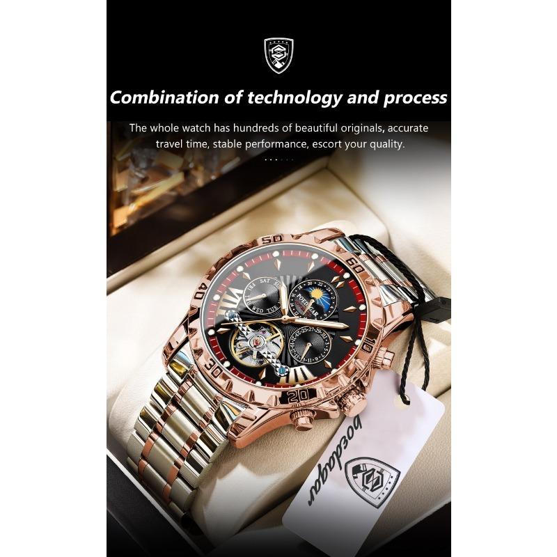 POEDAGAR Luxury Men Watch Luminous Waterproof Hollow Tourbillon Male Clock Week Date Business Automatic Mechanical Watches