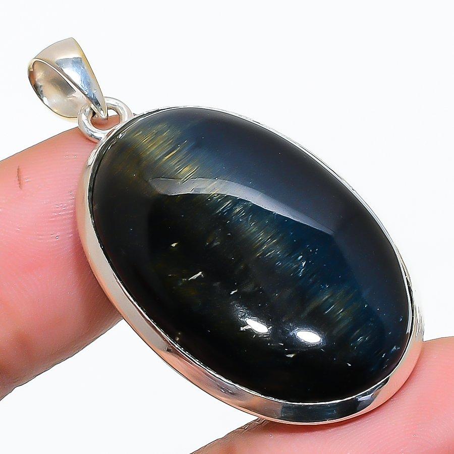 

Black Tiger Eye Gemstone 925 Solid Sterling Silver Jewelry Pendant 1.69 SU-10276