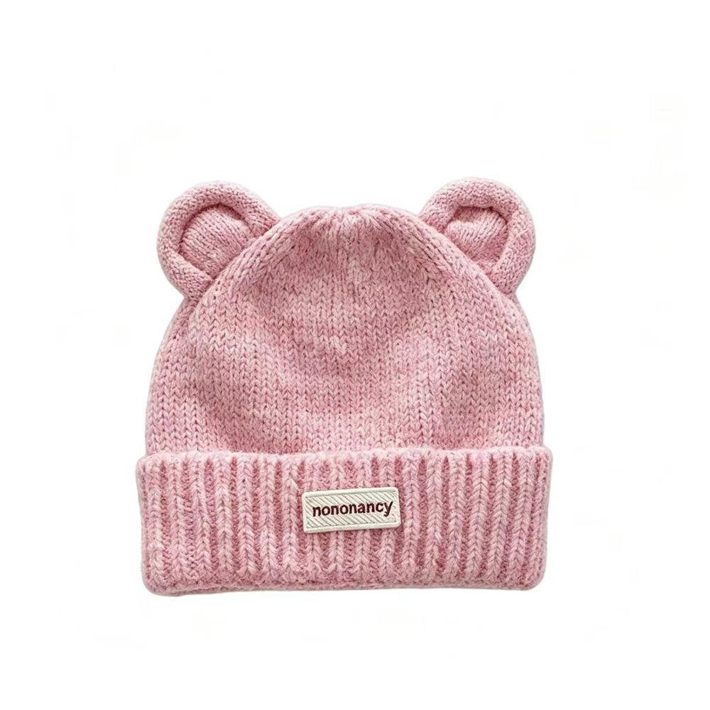 Warm Lining Bear Ear Baby Hat Solid Color Kids Winter Hat Cute Cartoon Baby Cap Winter