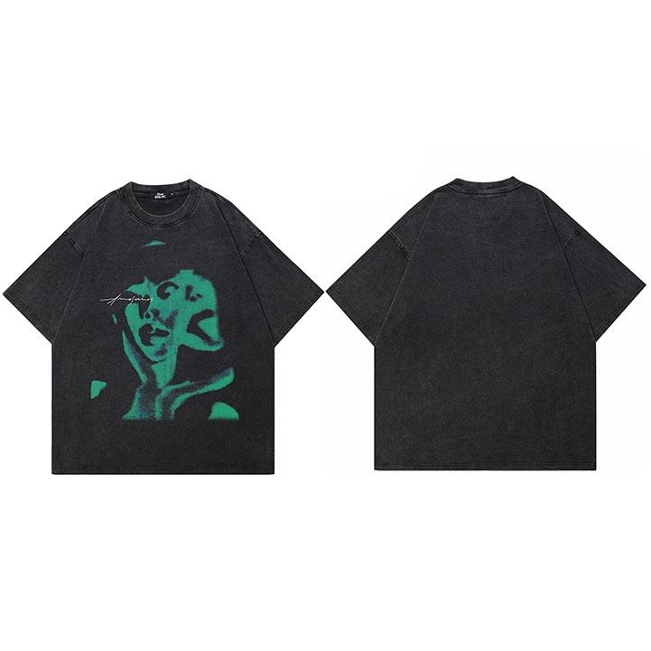 

HipHop Streetwear Men TShirt Oversize Soulmate Shadow Green Graphic T Shirt Cotton Washed Black Tshirt Unisex Tops Tee YK S