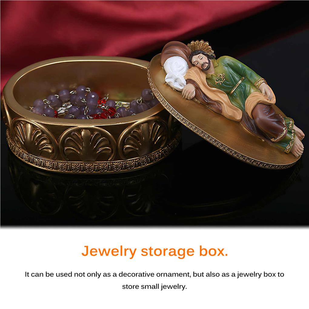 Sleeping St Joseph Resin Statue Religion Case Ornament Jewelry Storage Box Figurine for Table Home Office Car Decor